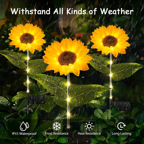 2/4Pack 1 Head Solar Simulation Sunflower LED Lights Garden Yard Lawn Night Lights Landscape Lamp Decor Christmas Flower Light