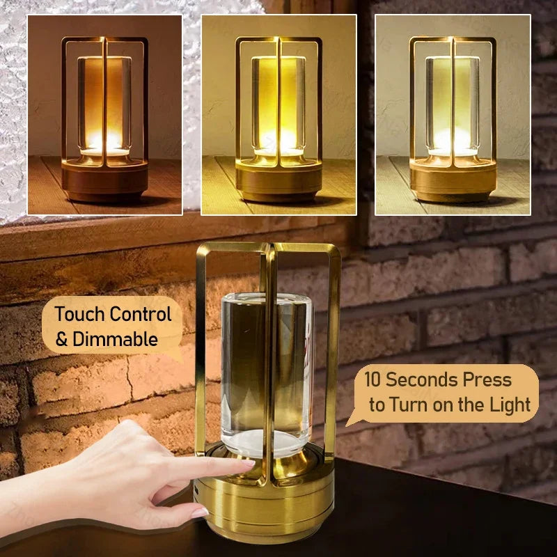 Cordless Table Lamp Retro Bar ABS Desk LED Lamps Rechargeable Touch Dimming Night Light Restaurant Bedroom Home Outdoor Decor