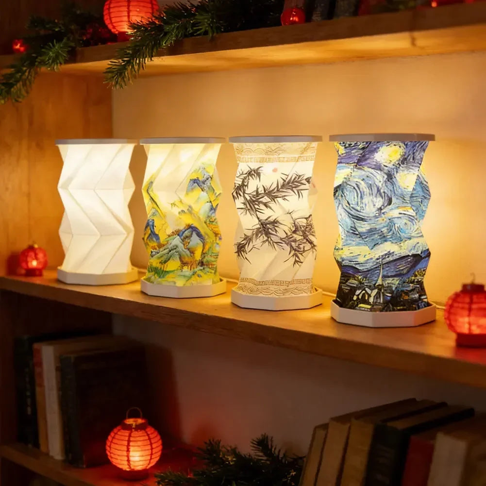 Bedroom Bedside Decor Mini Paper Lantern Night Light USB Charging Portable Foldable Book Lamp LED Table Light Gifts