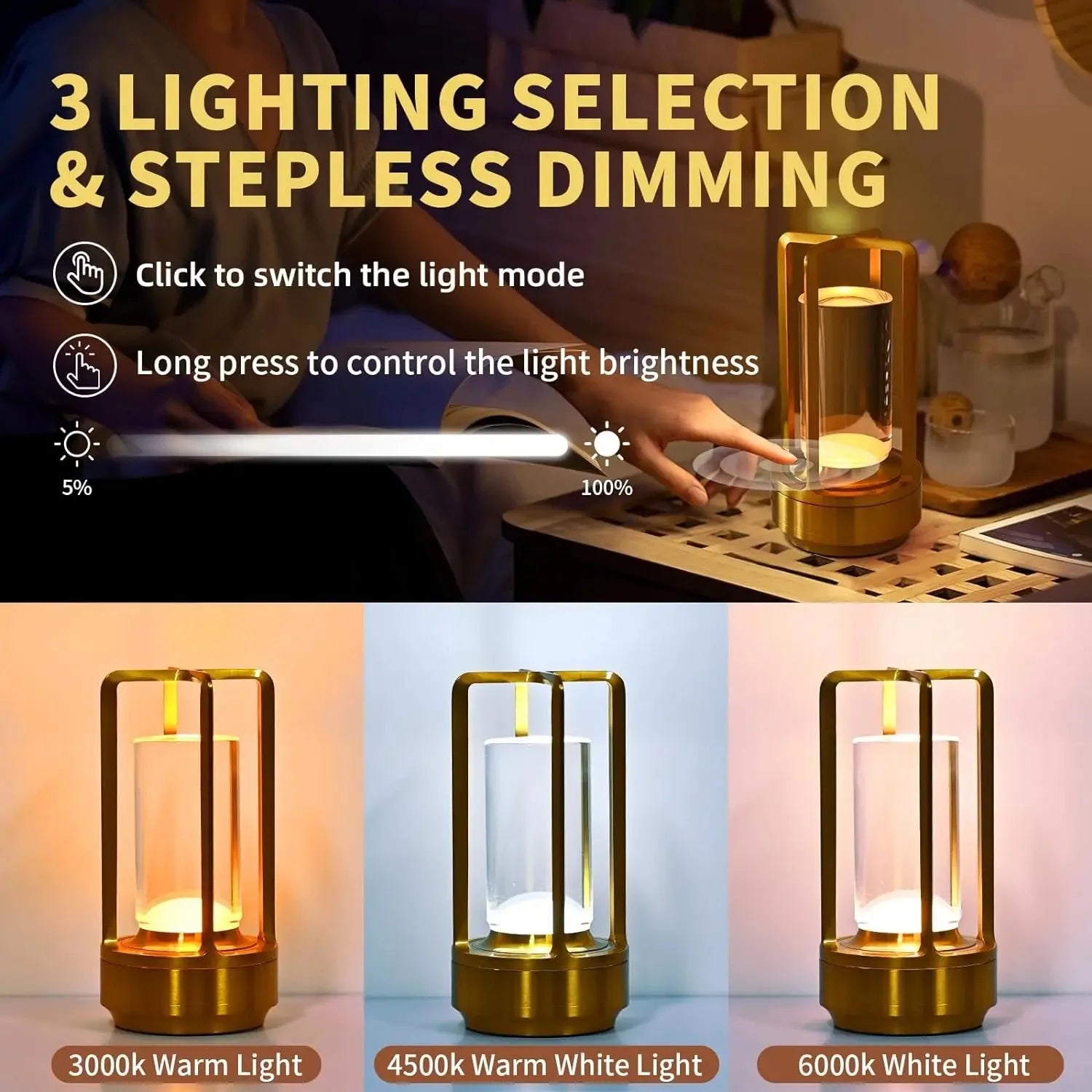 Cordless Table Lamp Retro Bar ABS Desk LED Lamps Rechargeable Touch Dimming Night Light Restaurant Bedroom Home Outdoor Decor